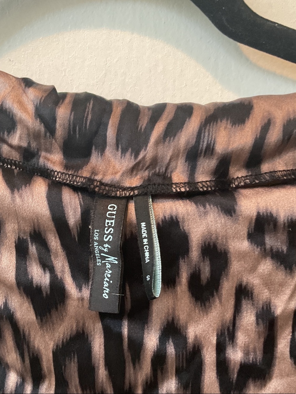 Guess by Marciano Leopard-Print Satin Short Sleeve Top - Brown & Black - Picture 2 of 3